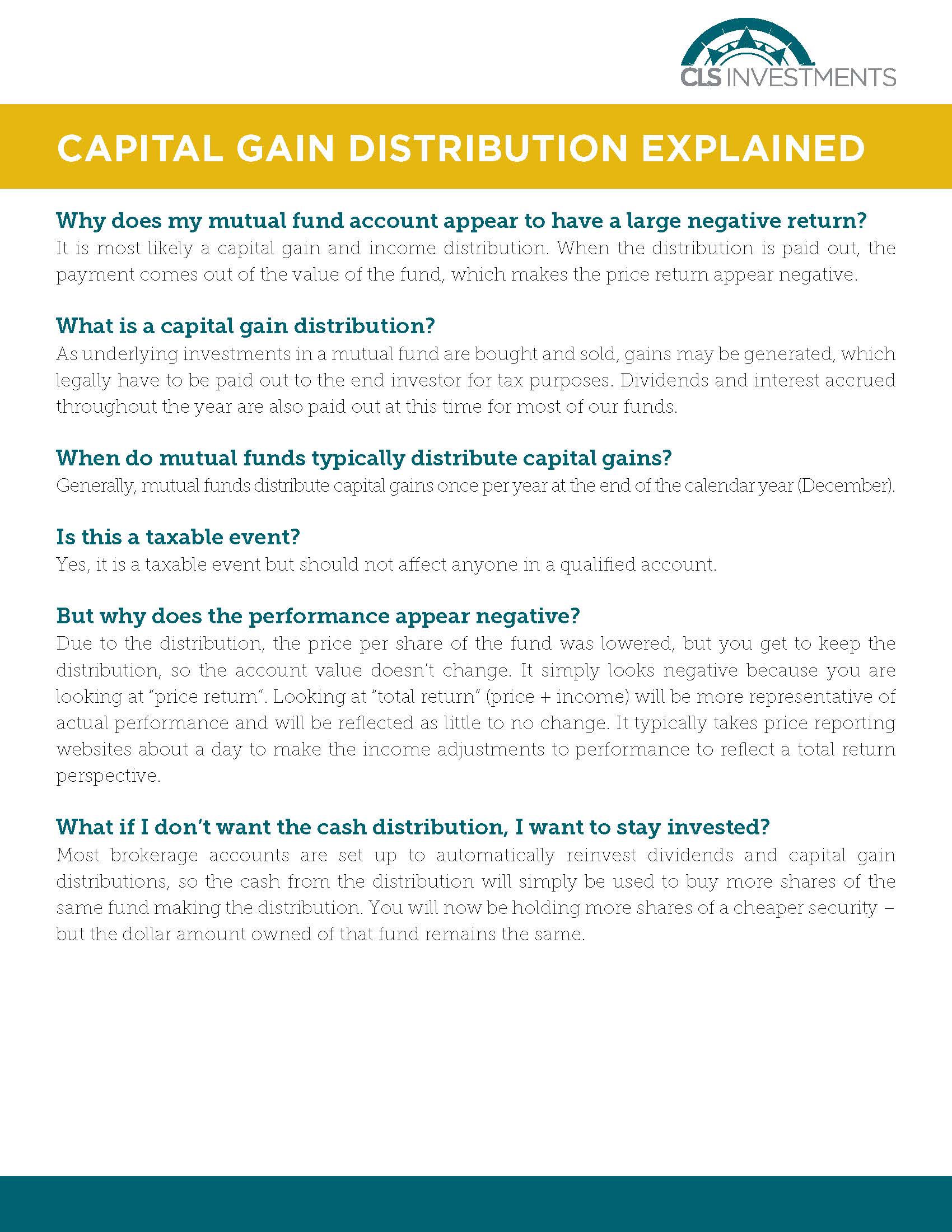 Capital Gain Distribution Explained CLS Investments, LLC